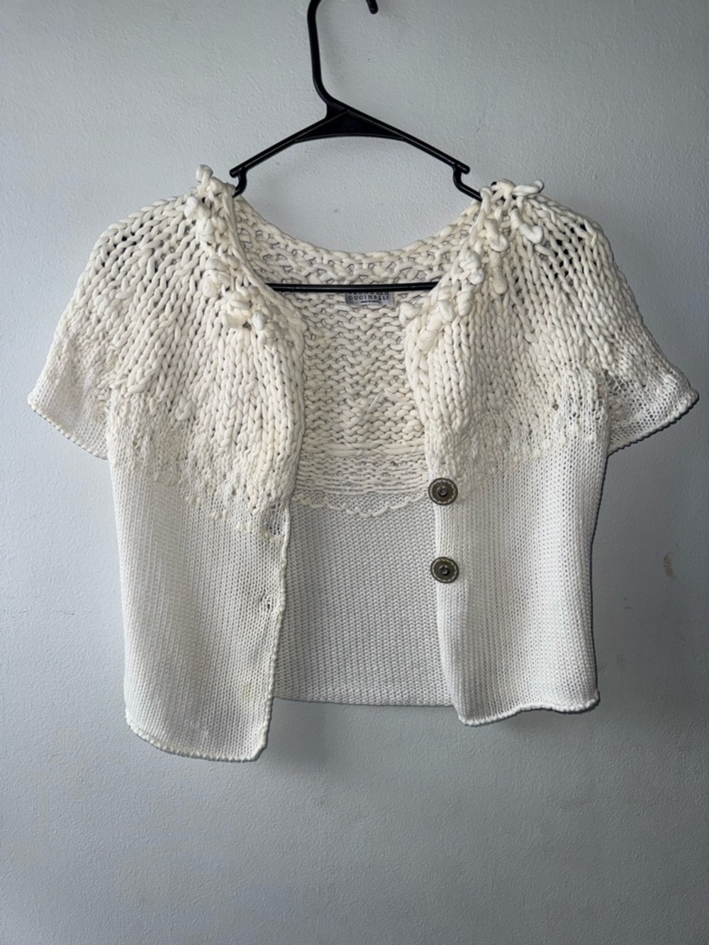 Brunello Cucinelli Cream Cropped Knit Button Cardigan